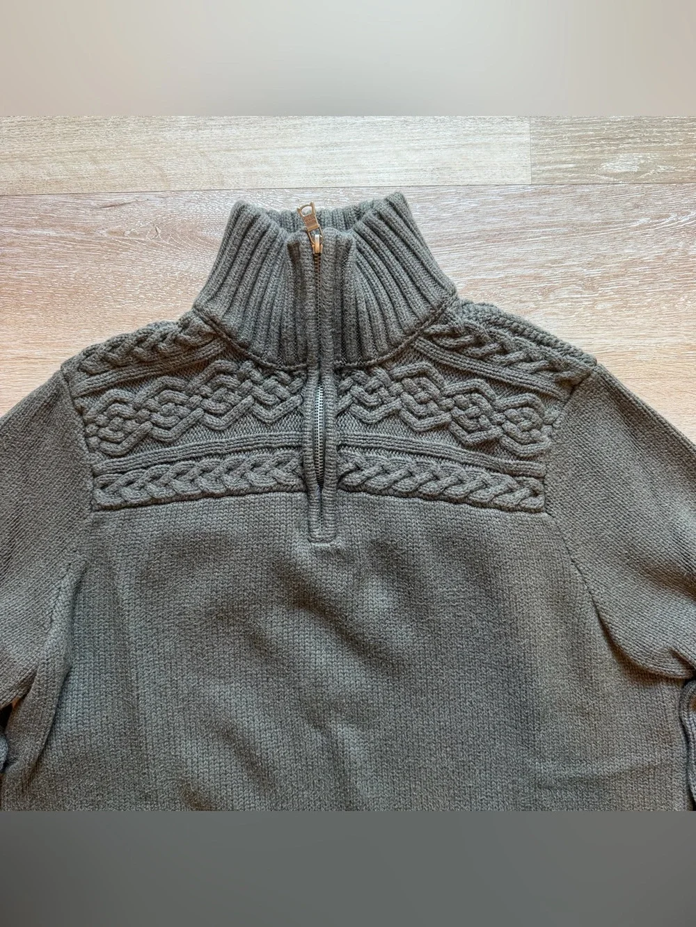 Banana Republic Gray Quarter Zip-Up Cable Yoke Sweater